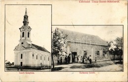 * T3 1912 Tiszaszentmiklós, Ostojicevo; Szerb Templom, Székessy Ede üzlete és Saját Kiadása / Serbian Church, Shop (Rb) - Non Classés