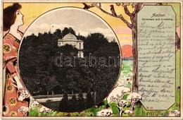 * T3 Aachen, Belvedere Und Louisberg. Art Nouveau, Floral, Lady, Litho  (Rb) - Unclassified