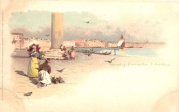 ** T1/T2 Venice, Venedig, Venezia; Piazzetta S. Markus; Meissner & Buch 'Venedig' 12 Künstler-Postkarten Serie 1011. Lit - Ohne Zuordnung