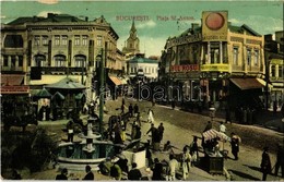 T3 1913 Bucharest, Bucuresti; Piata Sf. Anton, La Globul Rosu, Panzarie Si Manufactura / Square, Shops, Market Vendors ( - Unclassified