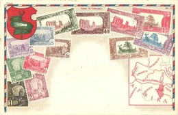 T2 Tunis - Tunisian Stamps, Coat Of Arms, Map. Carte Philatélique Ottmar Zieher No. 71. Litho - Ohne Zuordnung