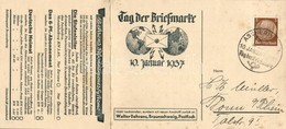 T2/T3 1937 Tag Der Briefmarke / German Stamp Day, So. Stpl, Walter Behrens Advertisement Folding Card (fl) - Non Classés