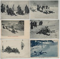 * 6 Db RÉGI Téli Sport Motívumú Képeslap: Szánkózás / 6 Pre-1910 Winter Sport Motive Postcards: Sledding - Unclassified