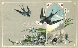 * T3 Love Greeting Card, Swallows, Floral, S.V.D. Serie 3138/4. Litho (Rb) - Ohne Zuordnung