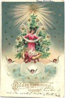 T2/T3 1902 Boldog Karácsonyi Ünnepeket! / Christmas Greeting Card With Angels, Baby, Christmas Tree. Emb. Litho (EK) - Unclassified