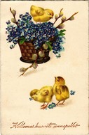 T2/T3 Kellemes Húsvéti ünnepeket / Easter Greeting Art Postcard With Chicken And Flower - Ohne Zuordnung