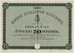 Budapest 1926. 'Magyar Általános Hitelbank' Részvénye 50P-ről, Szárazpecséttel T:III - Zonder Classificatie