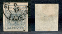 Antichi Stati Italiani - Lombardo Veneto - 1855 - 45 Cent (12d - Oltremare Grigio Chiaro) Usato A Brescia - Cert. AG (2. - Andere & Zonder Classificatie