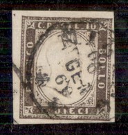 Antichi Stati Italiani - Sardegna - 1858 - 10 Cent (14b - Terra D'ombra Giallognolo) - Usato - Diena + Raybaudi (700) - Andere & Zonder Classificatie