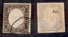 Antichi Stati Italiani - Sardegna - 1858 - 10 Cent (14c - Terra D'ombra Scuro) - Usato - Fresco - Diena (1000) - Autres & Non Classés
