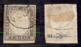 Antichi Stati Italiani - Sardegna - 1859 - 10 Cent (14Ae - Grigio Brunastro/seppia Grigio) - Usato - Cert. Bottacchi (11 - Other & Unclassified