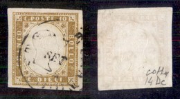 Antichi Stati Italiani - Sardegna - 1862 - 10 Cent (14Dc - Giallo Olivastro) - Usato - Cert Colla (3250) - Andere & Zonder Classificatie