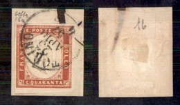 Antichi Stati Italiani - Sardegna - 1857 - 40 Cent (16a - Vermiglio) - Usato Su Frammento - Colla (775) - Other & Unclassified