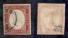 Antichi Stati Italiani - Sardegna - 1860 - 40 Cent (16Cb - Carminio Lillaceo) - Usato - Colla (800) - Andere & Zonder Classificatie