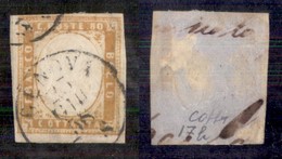 Antichi Stati Italiani - Sardegna - 1858 - 80 Cent (17b - Ocra Arancio) - Usato - Colla (1000) - Autres & Non Classés