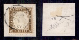 Regno - Posta Ordinaria  - 1862 - 10 Cent (1a - Bistro Oliva Scuro) Su Piccolo Frammento - Cert Diena + Raybaudi (2400) - Sonstige & Ohne Zuordnung