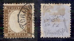 Regno - Posta Ordinaria  - 1862 - 10 Cent (1d - Bruno Scuro) - Usato - Cert Diena + Raybaudi (2400) - Andere & Zonder Classificatie