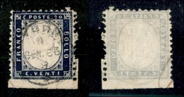 Regno - Posta Ordinaria  - 1862 - 20 Cent (2) Usato - Angolo Di Foglio (pos. 50) - Autres & Non Classés