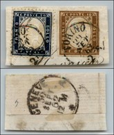 Regno - Posta Ordinaria  - 1862 - 20 Cent (2) + 10 Cent (14D - Sardegna) In Uso Misto Su Frammento (350) - Andere & Zonder Classificatie