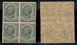 Regno - Posta Ordinaria  - 1906 - 5 Cent Leoni (81e) - Quartina Non Dentellata - Gomma Originale (integra In Basso) - Other & Unclassified