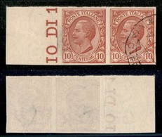 Regno - Posta Ordinaria  - 1906 - 10 Cent Leoni (82e) Usato - Coppia Orizzontale Bordo Foglio Non Dentellata - Andere & Zonder Classificatie