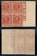Regno - Posta Ordinaria  - 1906 - 10 Cent Leoni (82g)  Non Dentellato In Orizzontale - Quartina Bordo Foglio - Gomma Int - Other & Unclassified