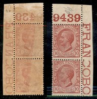 Regno - Posta Ordinaria  - 1906 - 10 Cent Leoni (82s) Con Decalco Parziale - Coppia Verticale Angolo Di Foglio Con Numer - Andere & Zonder Classificatie