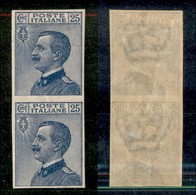 Regno - Posta Ordinaria  - 1908 - 25 Cent Michetti (83e) - Coppia Verticale Non Dentellata - Gomma Integra (270) - Other & Unclassified