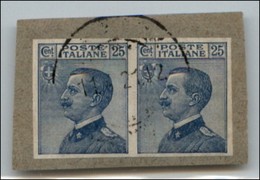 Regno - Posta Ordinaria  - 1908 - 25 Cent Michetti (83e) - Coppia Non Dentellata Usata Su Frammento (180+) - Other & Unclassified
