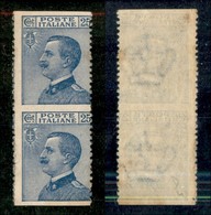 Regno - Posta Ordinaria  - 1908 - 25 Cent Michetti (83f) - Coppia Verticale Non Dentellata Orizzontalmente - Gomma Integ - Other & Unclassified