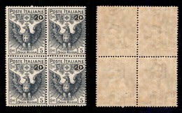 Regno - Posta Ordinaria  - 1916 - 20 Cent Su 15 Croce Rossa (104) In Quartina - Gomma Integra (250+) - Andere & Zonder Classificatie