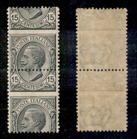 Regno - Posta Ordinaria  - 1919 – 15 Cent Leoni (108K) – Coppia Verticale Con Dentellatura Orizzontale Spostata In Alto  - Andere & Zonder Classificatie