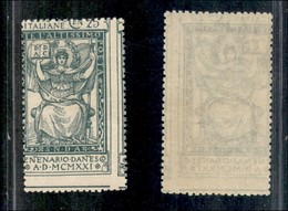 Regno - Posta Ordinaria  - 1921 - 25 Cent Dante (117) Con Dentellatura Spostata Nei Due Sensi - Gomma Integra - Non Cata - Other & Unclassified