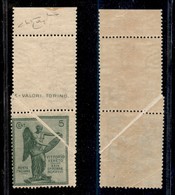 Regno - Posta Ordinaria  - 1921 - 5 Cent Vittoria (119) Bordo Foglio - Piega Naturale Di Carta In Diagonale - Gomma Inte - Other & Unclassified