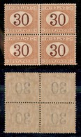 Regno - Segnatasse - 1890 - 30 Cent (23a) - Quartina Con Cifre Capovolte - Gomma Integra (120+) - Other & Unclassified