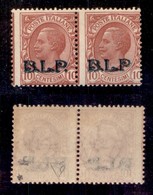 Regno - Blp - 1923 - 10 Cent (13A + 13A Varietà M) Coppia Orizzontale Con Soprastampa Azzurra - Pezzo Di Destra Senza Pu - Other & Unclassified