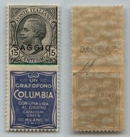 Regno - Pubblicitari - 1924 - Saggi - 15 Cent Columbia (2) - Gomma Integra - Cert. AG - Other & Unclassified