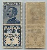 Regno - Pubblicitari - 1924 - 25 Cent Abrador (4) - Gomma Originale - Ben Centrato - Sonstige & Ohne Zuordnung