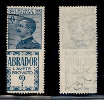 Regno - Pubblicitari - 1924 - 25 Cent Abrador (4 - Varietà) Usato - Vignetta Spostata A Sinistra E Obliqua . Non Catalog - Other & Unclassified