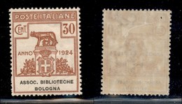 Regno - Parastatali  - 1924 - 30 Cent Biblioteche Bologna (3) - Gomma Originale - Ottima Centratura (120) - Sonstige & Ohne Zuordnung
