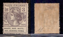 Regno - Parastatali  - 1924 - 3 Lire Invalidi Di Guerra (11 - Parastatali) - Gomma Integra Con Leggera Piega La Retro -  - Sonstige & Ohne Zuordnung