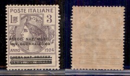 Regno - Parastatali  - 1924 - 3 Lire Soprastampato Invalidi Di Guerra (76 - Parastatali) - Gomma Originale - Cert Diena  - Sonstige & Ohne Zuordnung