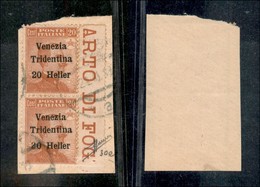 Occupazioni I Guerra Mondiale - Trentino-Alto Adige - 1918 - 20 Heller Su 20 Cent (30+30e) Coppia Verticale Usata Su Fra - Andere & Zonder Classificatie
