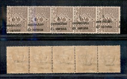 Occupazioni I Guerra Mondiale - Trento E Trieste - 1919 - 1 Cent Su 1 (1u) - Striscia Di Cinque Con Soprastampa Obliqua  - Autres & Non Classés