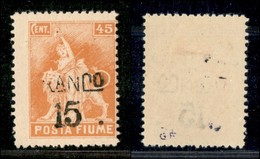 Occupazioni I Guerra Mondiale - Fiume - 1919 - ANCO 15 Su 45 Cent (D79v/vad) - R Parziale - Gomma Originale (200/300) - Autres & Non Classés
