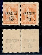 Occupazioni I Guerra Mondiale - Fiume - 1919 - Franco 15 Su 45 Cent (C79t) - Coppia Con Piccole Tracce Della Cifra 1 A D - Autres & Non Classés