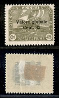 Occupazioni I Guerra Mondiale - Fiume - 1920 - 45 Cent Valore Globale (112) - Gomma Originale - Assottigliato Al Retro ( - Other & Unclassified