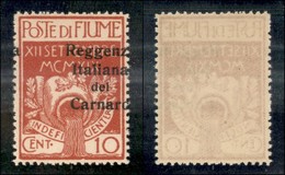 Occupazioni I Guerra Mondiale - Fiume - 1920 - 10 Cent Carnaro (134zdg) Con Soprastampa Spostata (a Cavallo) - Gomma Int - Other & Unclassified