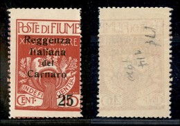 Occupazioni I Guerra Mondiale - Fiume - 1920 - 25 Cent Su 10 Carnaro (140zma) - Formato Diverso - Gomma Originale - Non  - Other & Unclassified