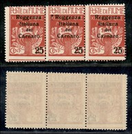 Occupazioni I Guerra Mondiale - Fiume - 1920 - 25 Cent Su 10 Carnaro (140-varietà) - Striscia Di 3 - Dentellatura Orizzo - Other & Unclassified